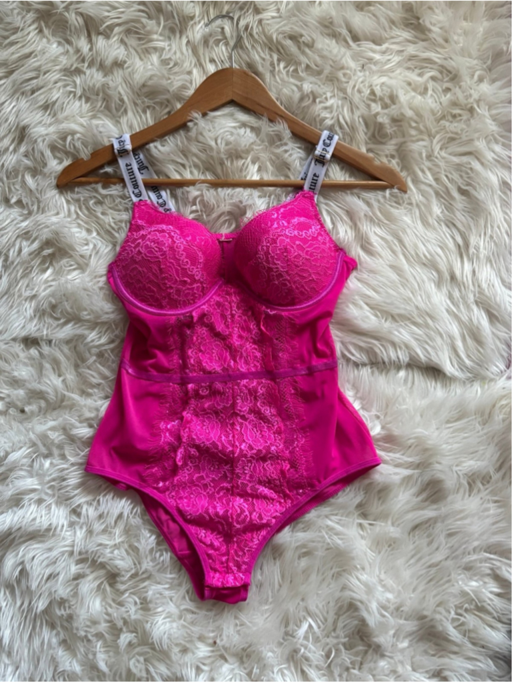 Juicy Couture Push Up Teddy Lingerie Bodysuit Fuchsia Hot Pink One Piece Lace